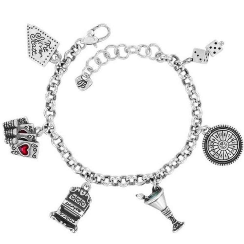 NWOT Brighton Silver Los Vegas Nevada Gambling Dessert 6 Charm Bracelet